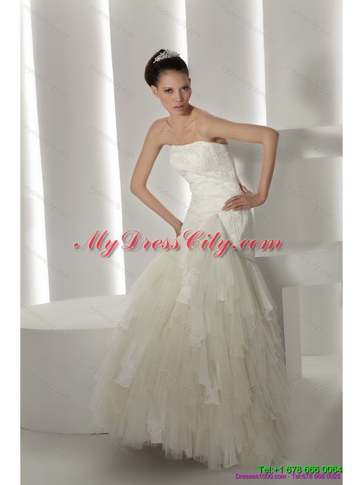 Strapless Ruffles and Appliques Wedding Dresses for 2015