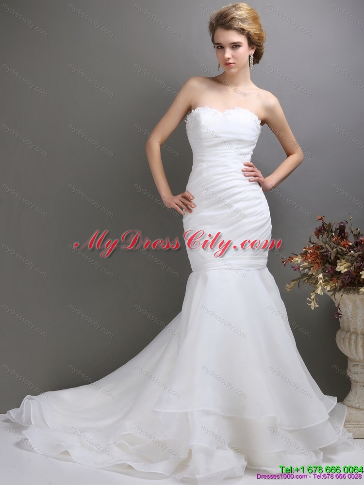 Sturning 2015 Strapless Mermaid Wedding Dress with Brush Train