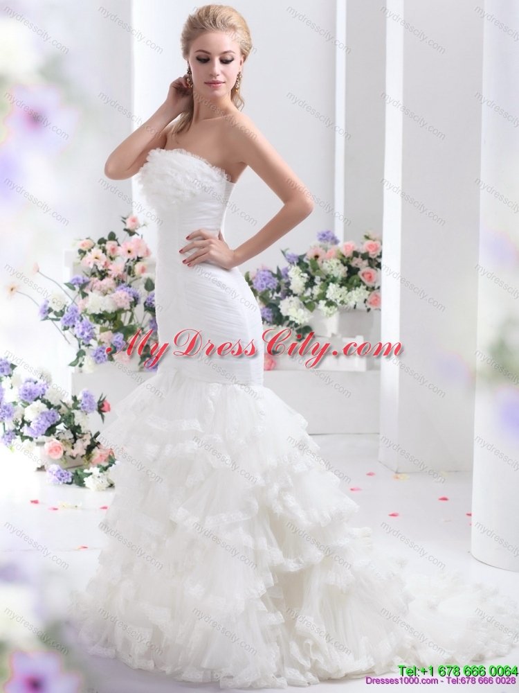 2015 Brand New Strapless Wedding Dress with Mermaid