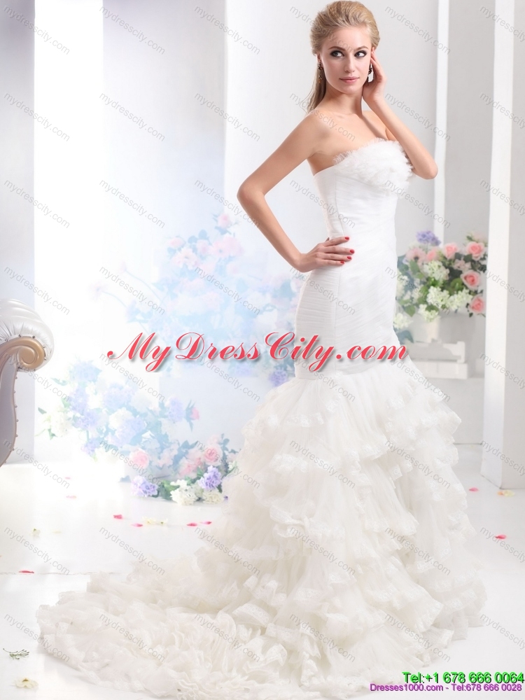 2015 Brand New Strapless Wedding Dress with Mermaid