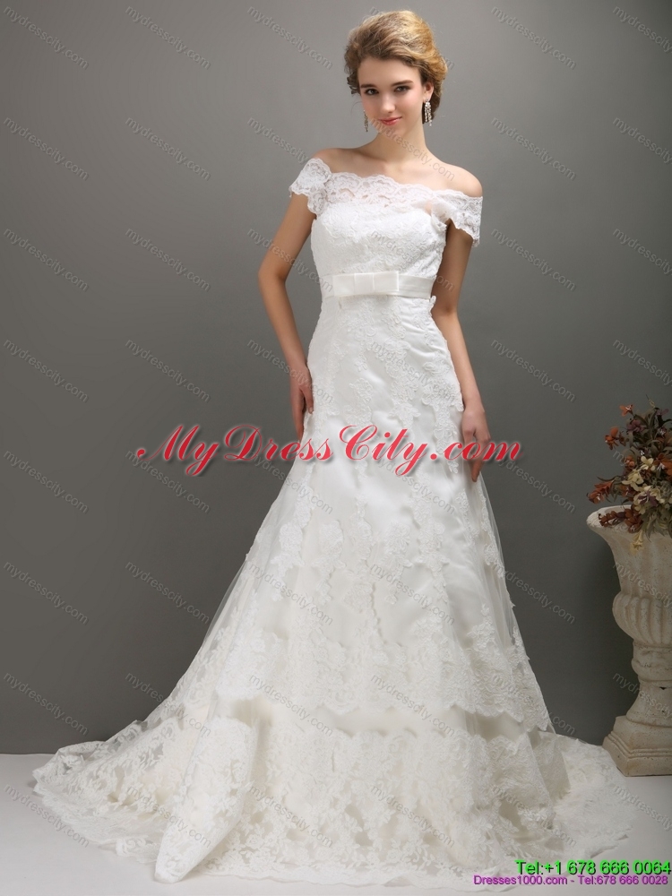 2015 Classical Off the Shoulder Wedding Dress with Bowknot