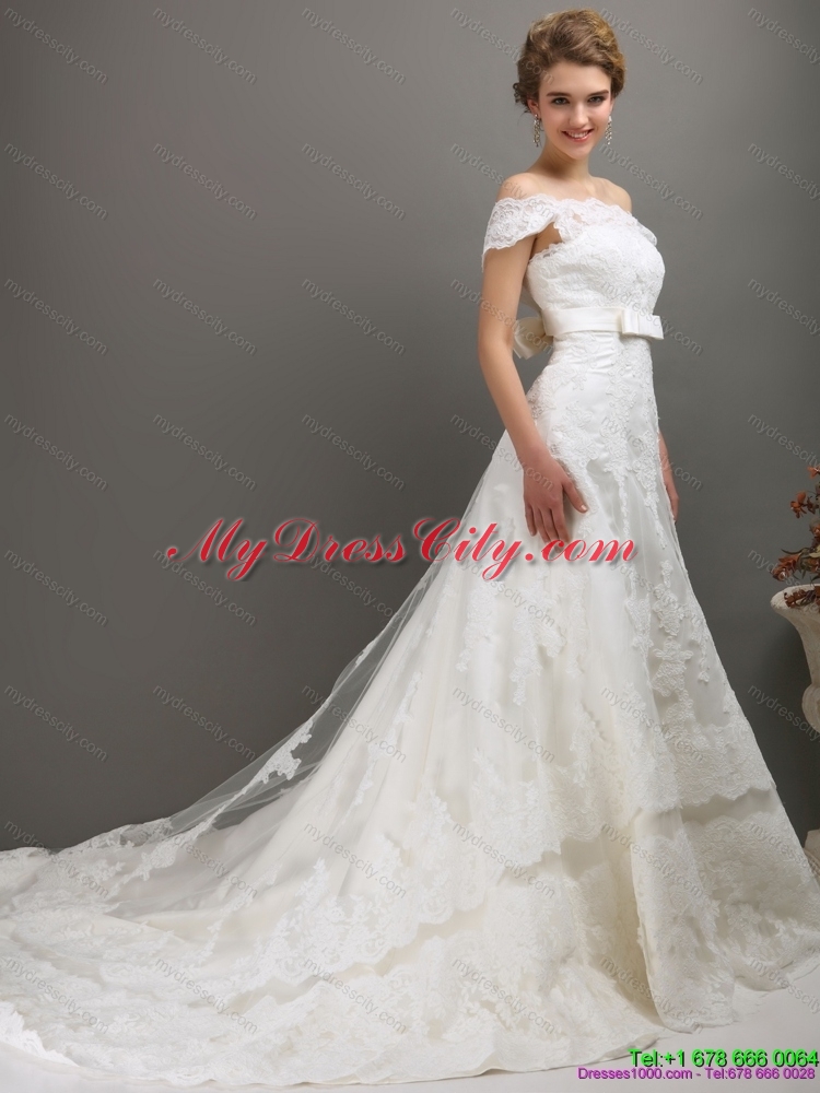 2015 Classical Off the Shoulder Wedding Dress with Bowknot