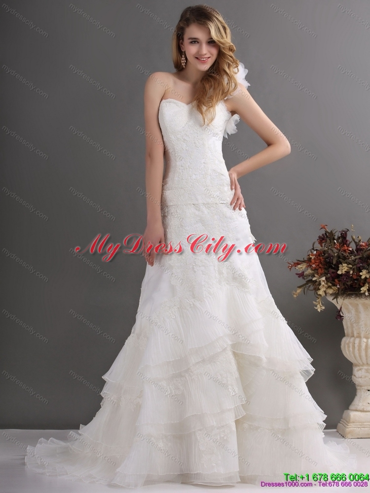 2015 Classical One Shoulder Wedding Dress with Lace