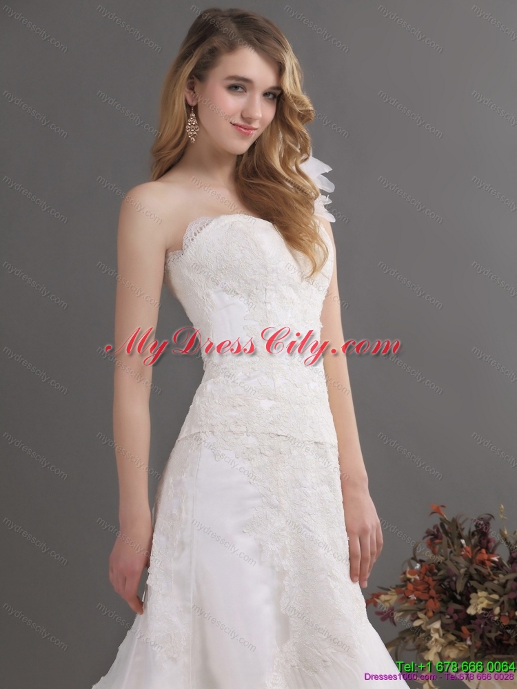 2015 Classical One Shoulder Wedding Dress with Lace