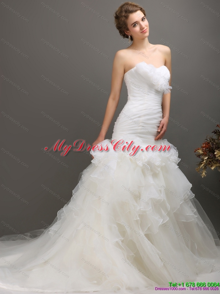 2015 Classical Sweetheart  Wedding Dress with Ruching and Ruffles