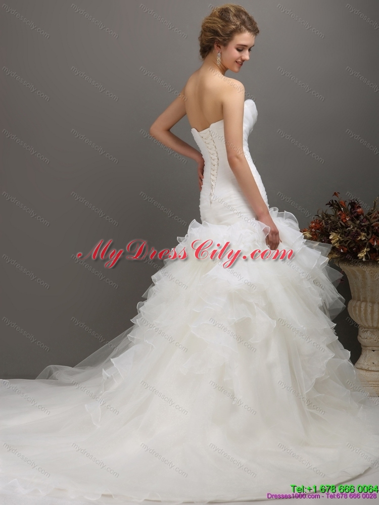 2015 Classical Sweetheart  Wedding Dress with Ruching and Ruffles