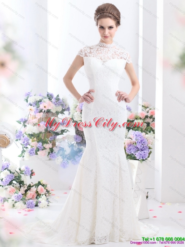 2015 Flirting High Neck Wedding Dress with Mermaid