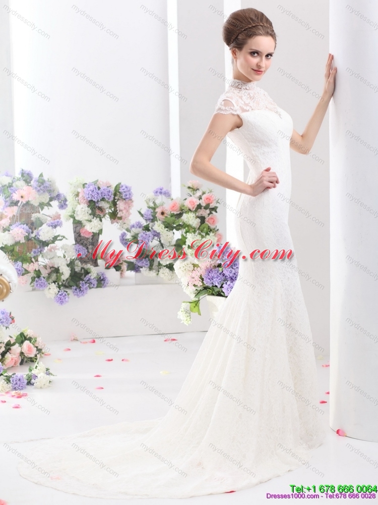 2015 Flirting High Neck Wedding Dress with Mermaid