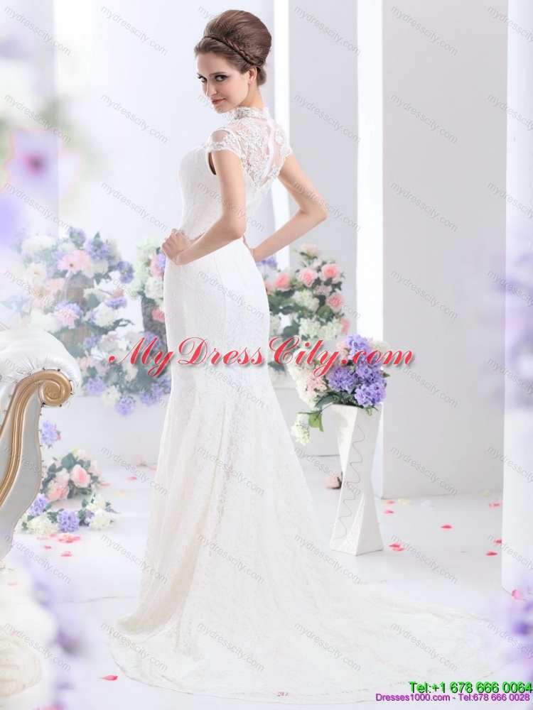 2015 Flirting High Neck Wedding Dress with Mermaid