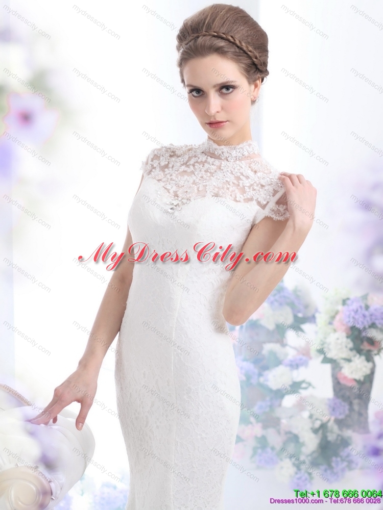 2015 Flirting High Neck Wedding Dress with Mermaid