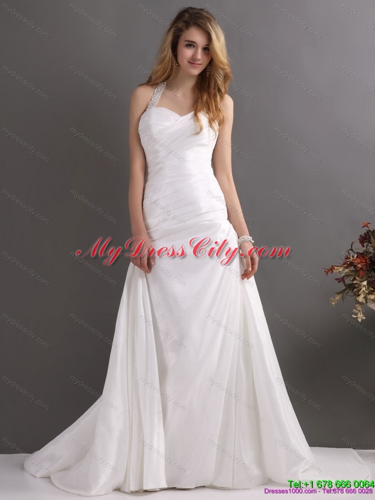 2015 The Super Hot Halter Top Wedding Dress with Beading and Ruching