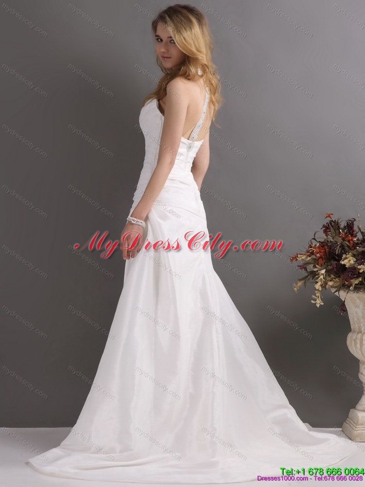 2015 The Super Hot Halter Top Wedding Dress with Beading and Ruching