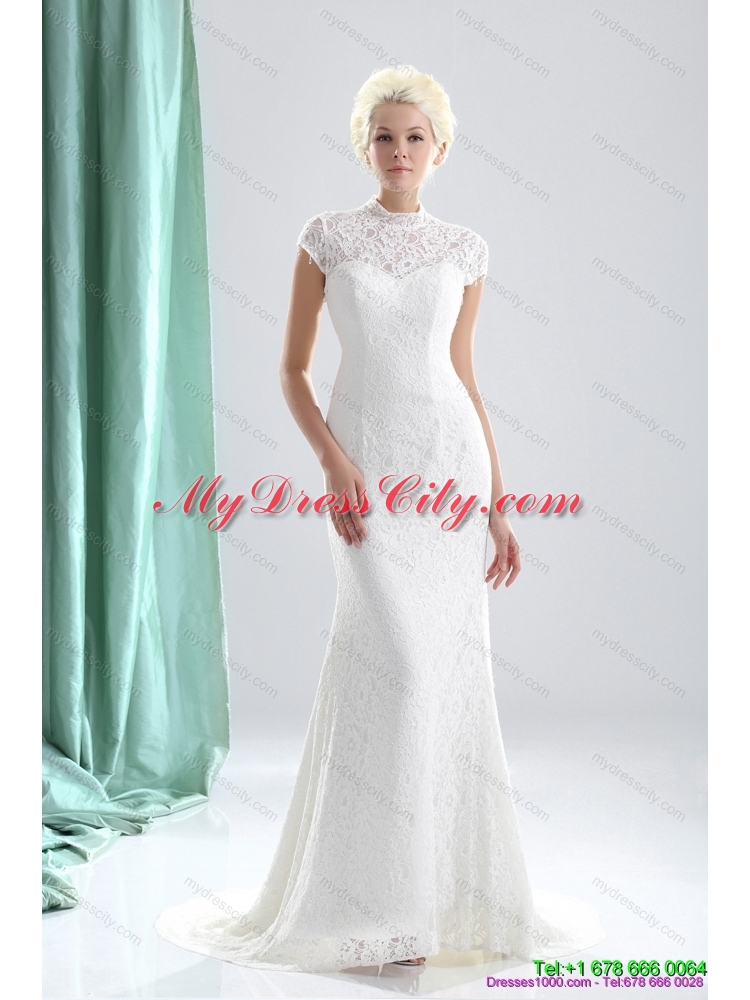 2015 Wonderful High Neck Wedding Dresses with Lace