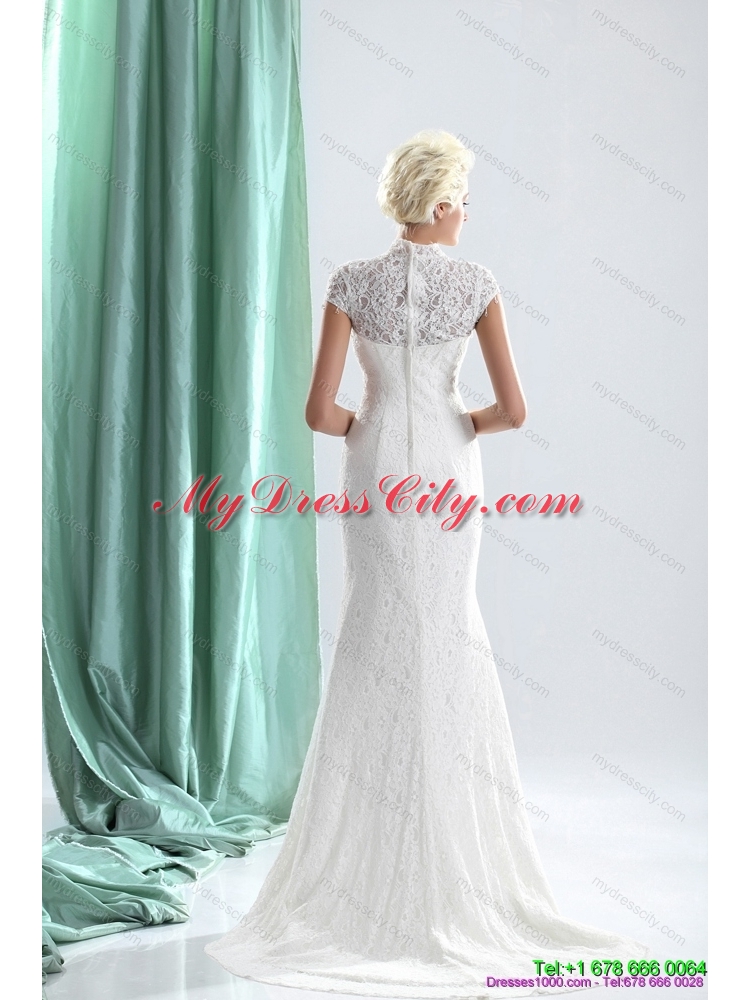 2015 Wonderful High Neck Wedding Dresses with Lace