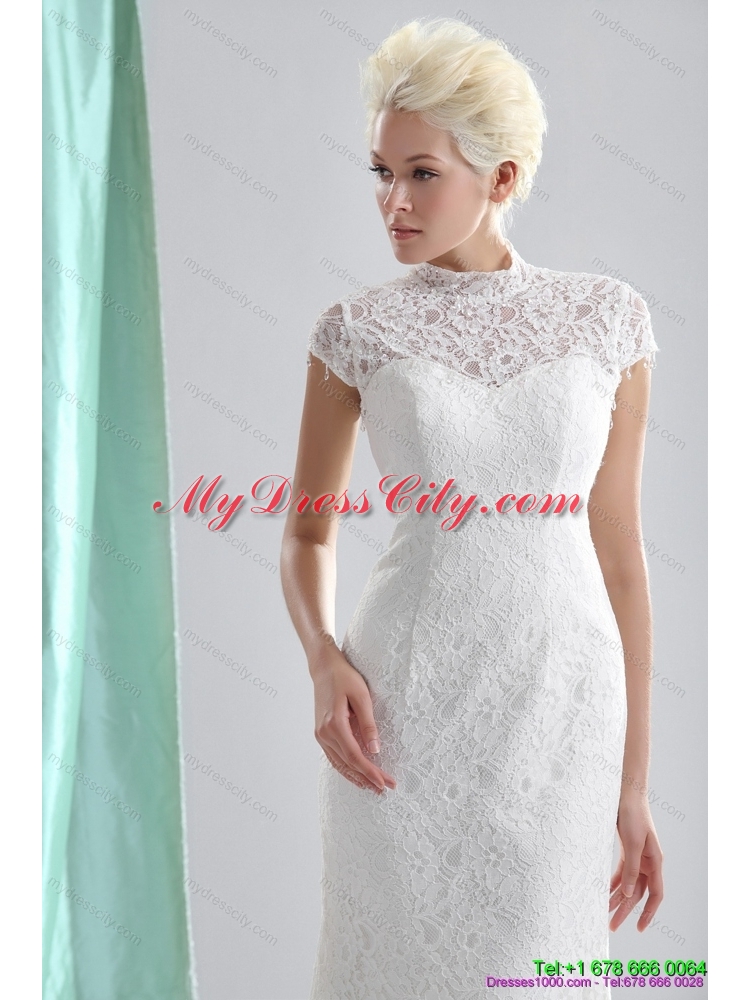 2015 Wonderful High Neck Wedding Dresses with Lace