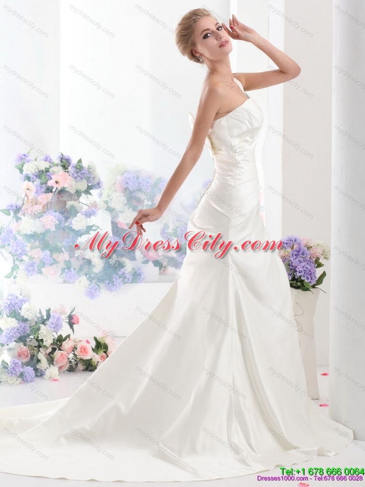 Perfect 2015 One Shoulder Wedding Dresses with Ruching and Bowknot