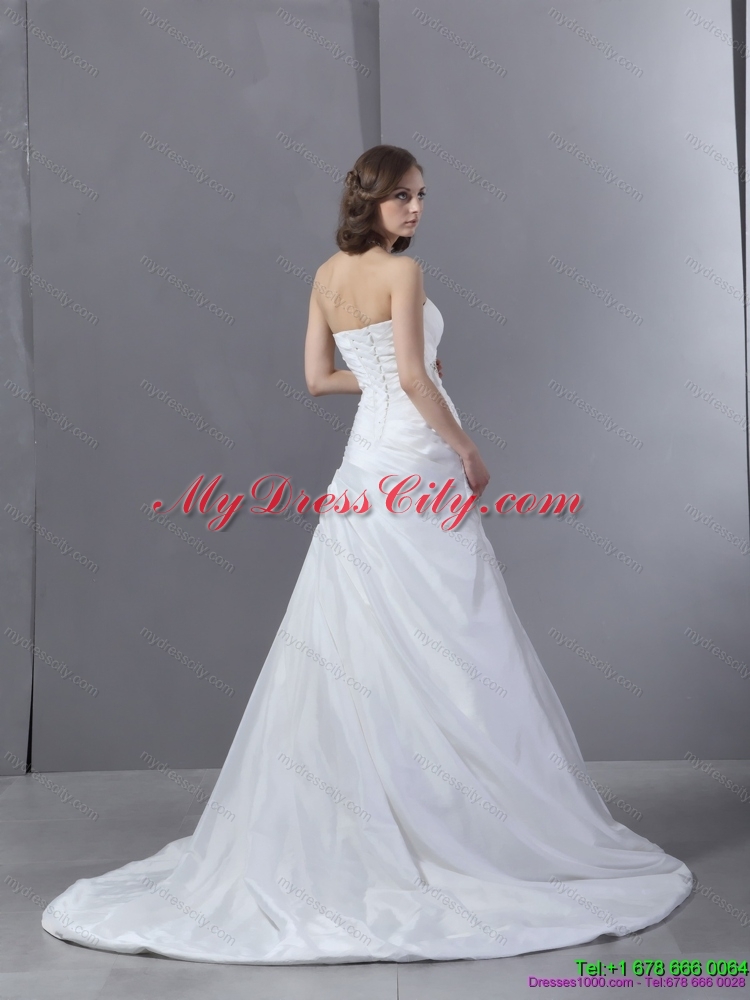 Sophisticated 2015 Sweetheart Appliques and Ruching Mermaid Wedding Dress