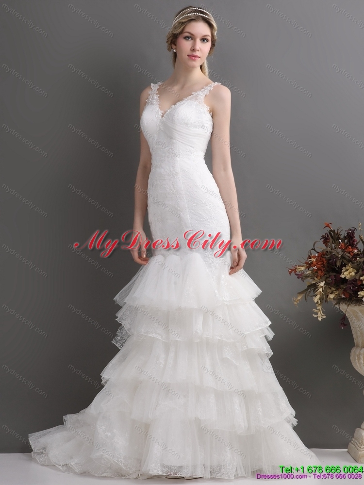 Wonderful Mermaid Wedding Dress with Lace and Ruffles for 2015