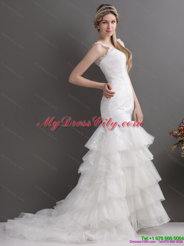 Wonderful Mermaid Wedding Dress with Lace and Ruffles for 2015