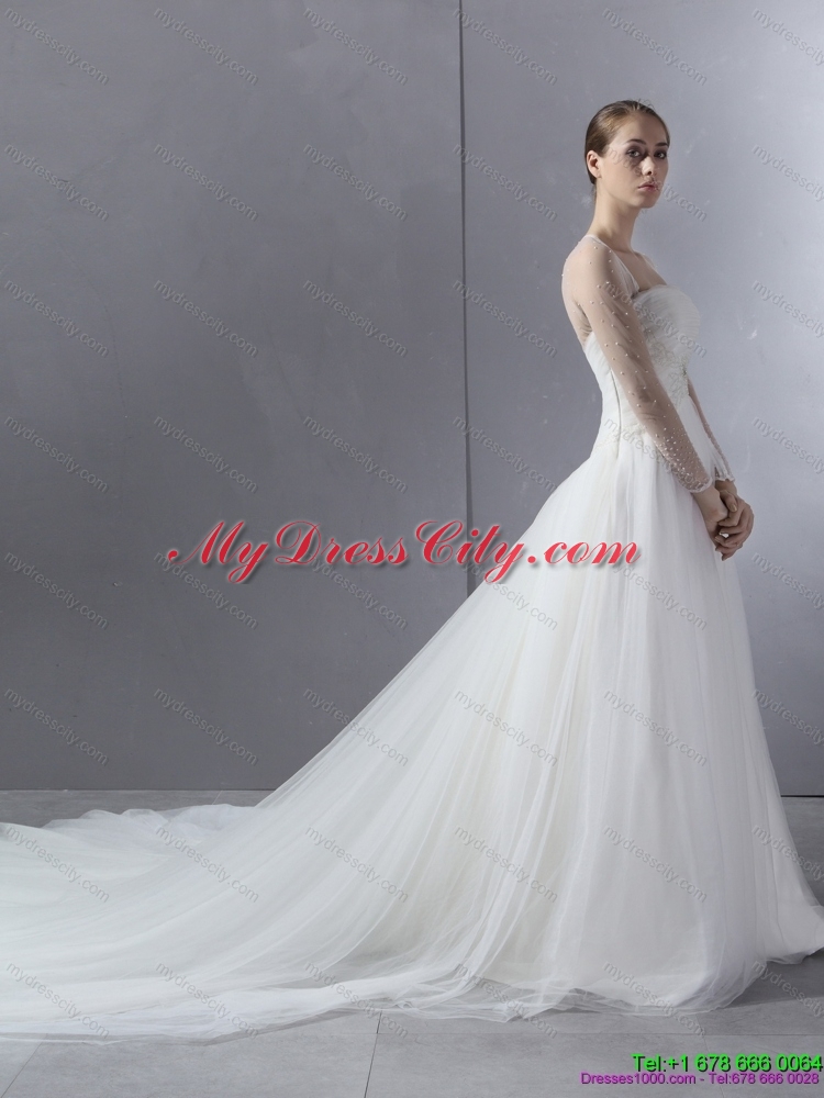 2015 Maternity Strapless A Line Wedding Dress with Lace and Ruching