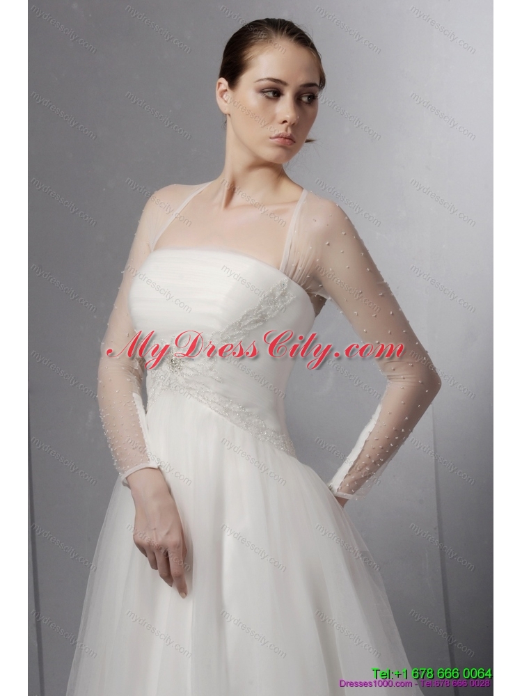 2015 Maternity Strapless A Line Wedding Dress with Lace and Ruching