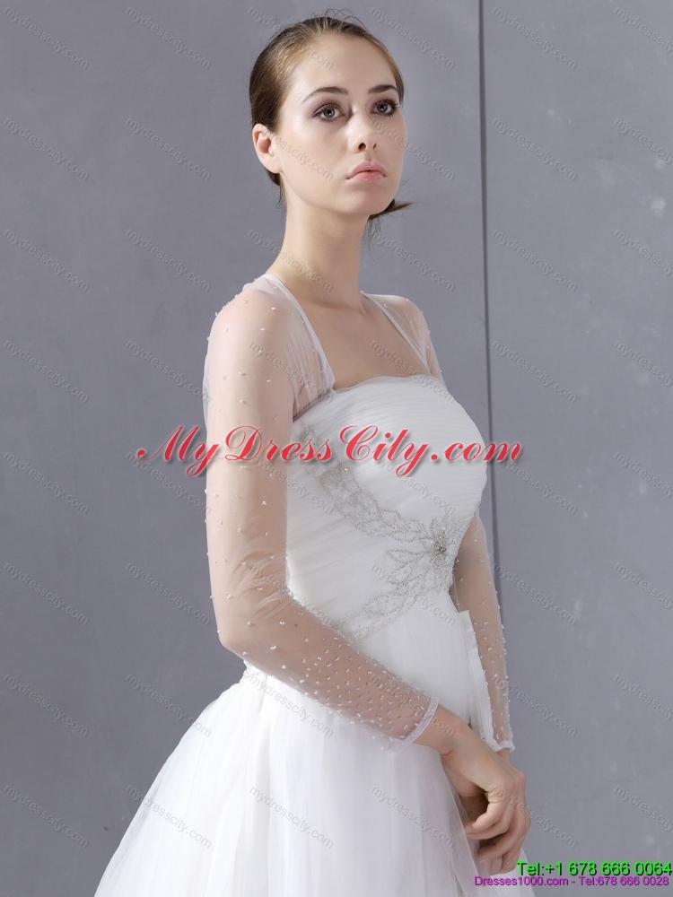 2015 Maternity Strapless A Line Wedding Dress with Lace and Ruching