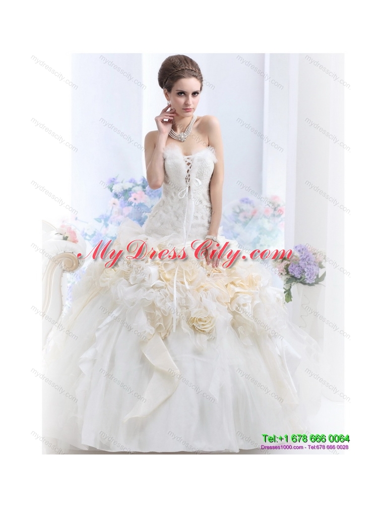 2015 Maternity Strapless Wedding Dress with Hand Made Flowers