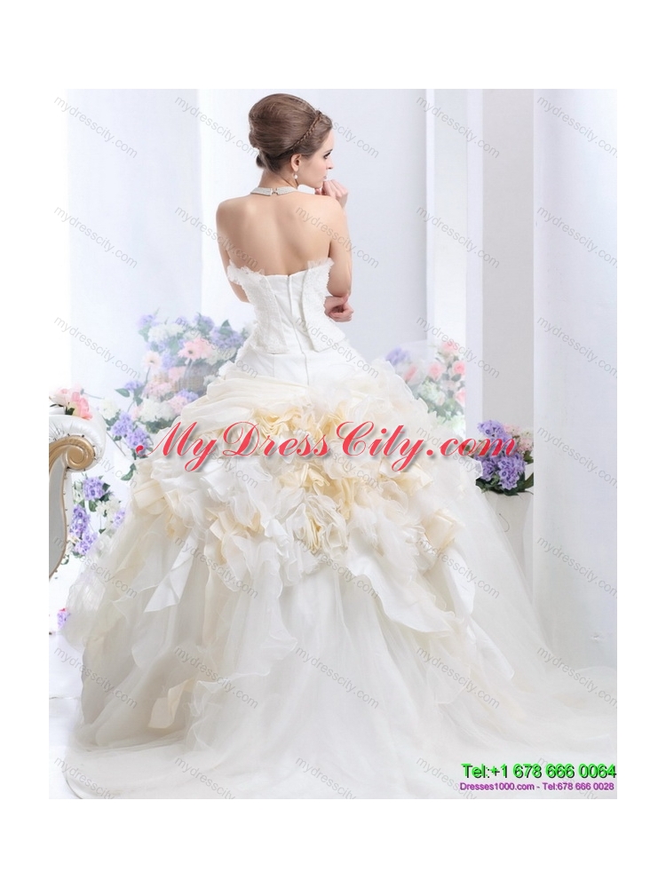 2015 Maternity Strapless Wedding Dress with Hand Made Flowers