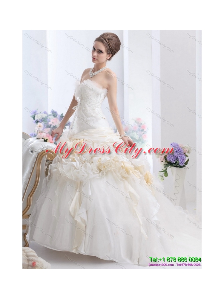 2015 Maternity Strapless Wedding Dress with Hand Made Flowers