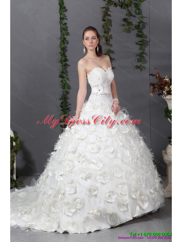 2015 Maternity Sweetheart Wedding Dress with Beading and Hand Made Flowers