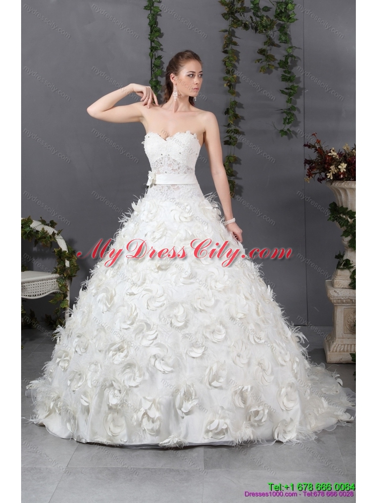 2015 Maternity Sweetheart Wedding Dress with Beading and Hand Made Flowers