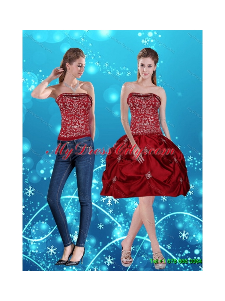 Detachable Wine Red Pretty Strapless 2015 Prom Skirts with Embroidery