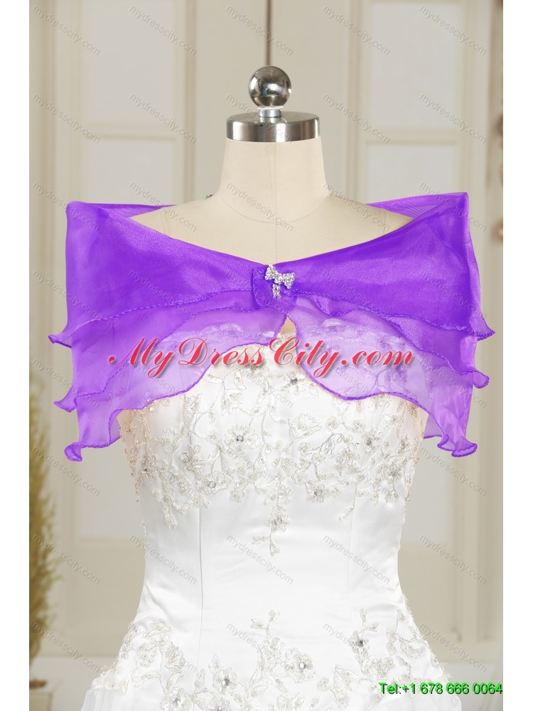 Detachable 2015 Beautiful Purple Strapless Prom Skirts with Embroidery and Ruffles