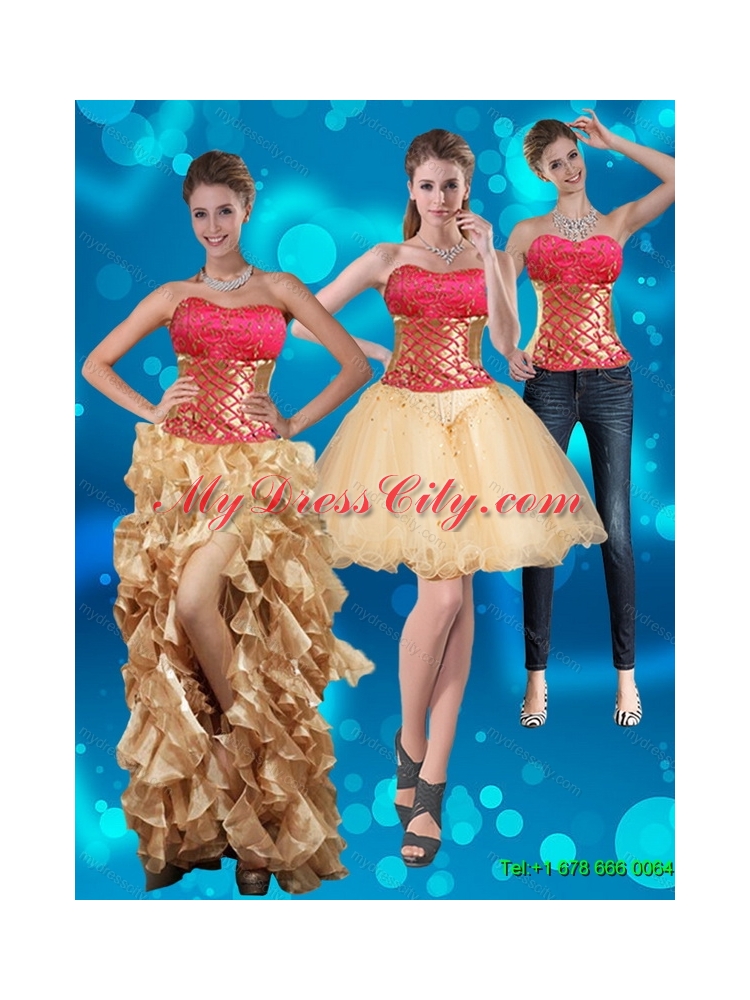 Detachable 2015 Strapless Multi Color Prom Skirts with Beading and Embroidery