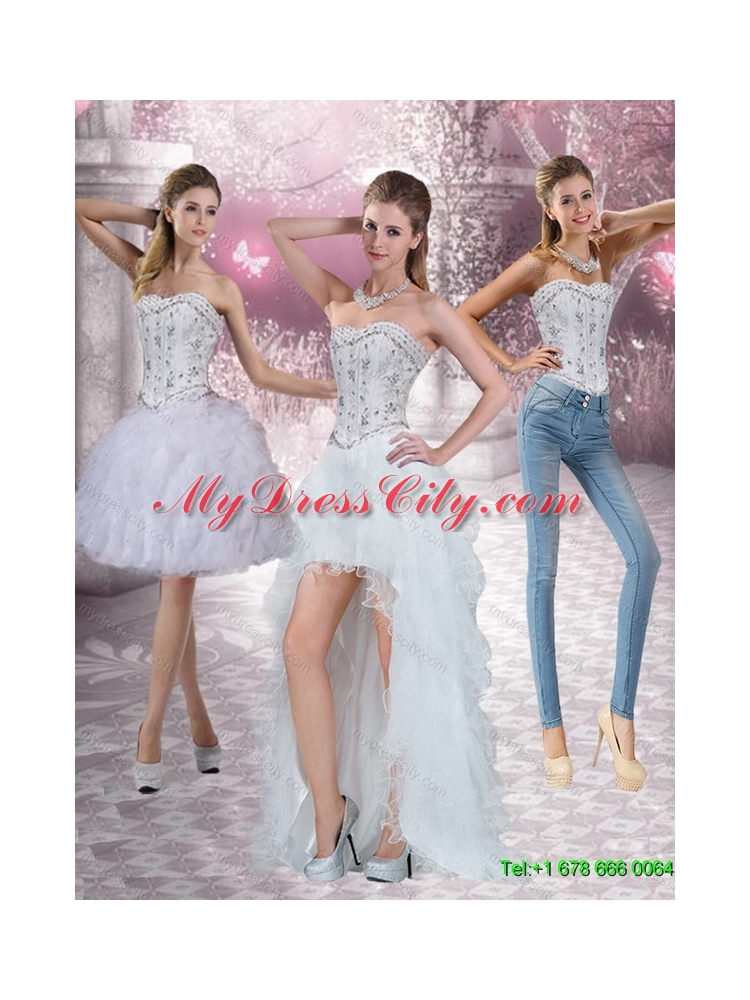 New Style and Detachable Strapless White Prom Skirts with Ruffles and Beading