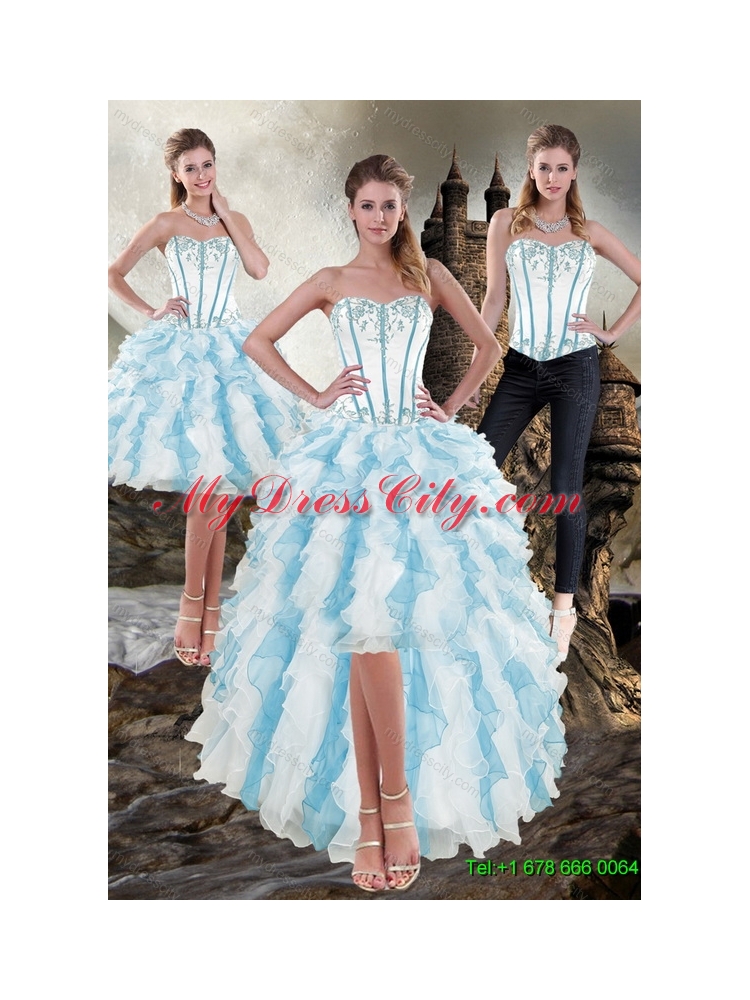 Detachable Sweetheart White and Blue 2015 Prom Skirts with Appliques and Ruffles