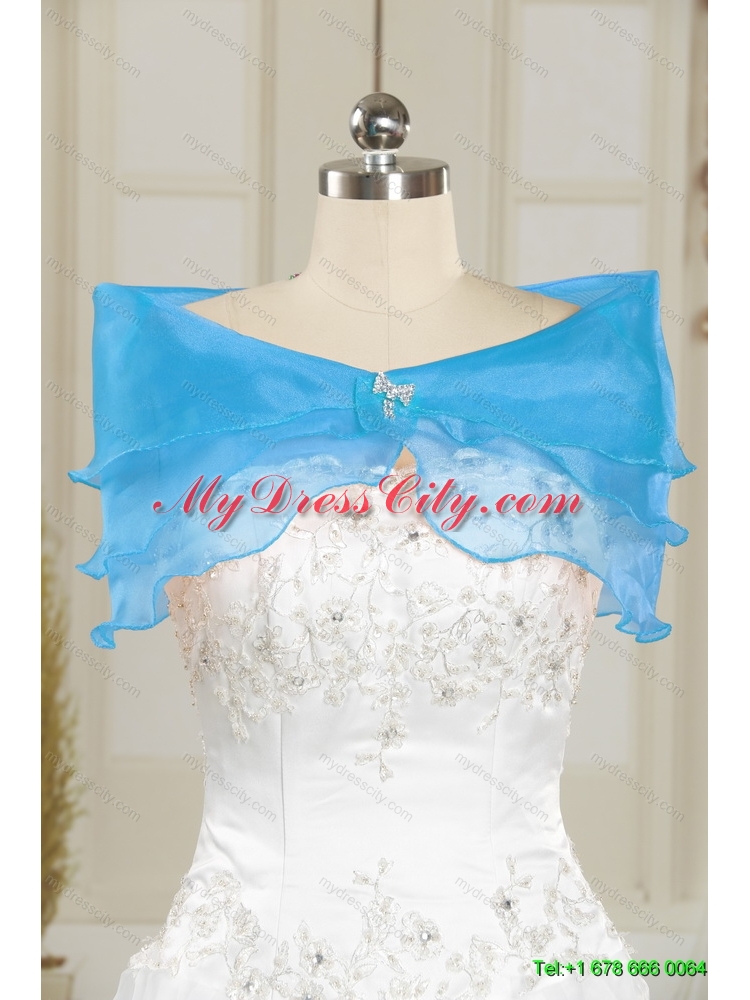 Detachable Sweetheart White and Blue 2015 Prom Skirts with Appliques and Ruffles