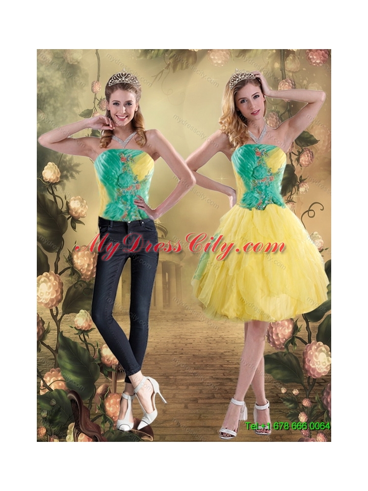 Detachable 2015 Strapless Knee Length Multi Color Prom Skirts with Appliques