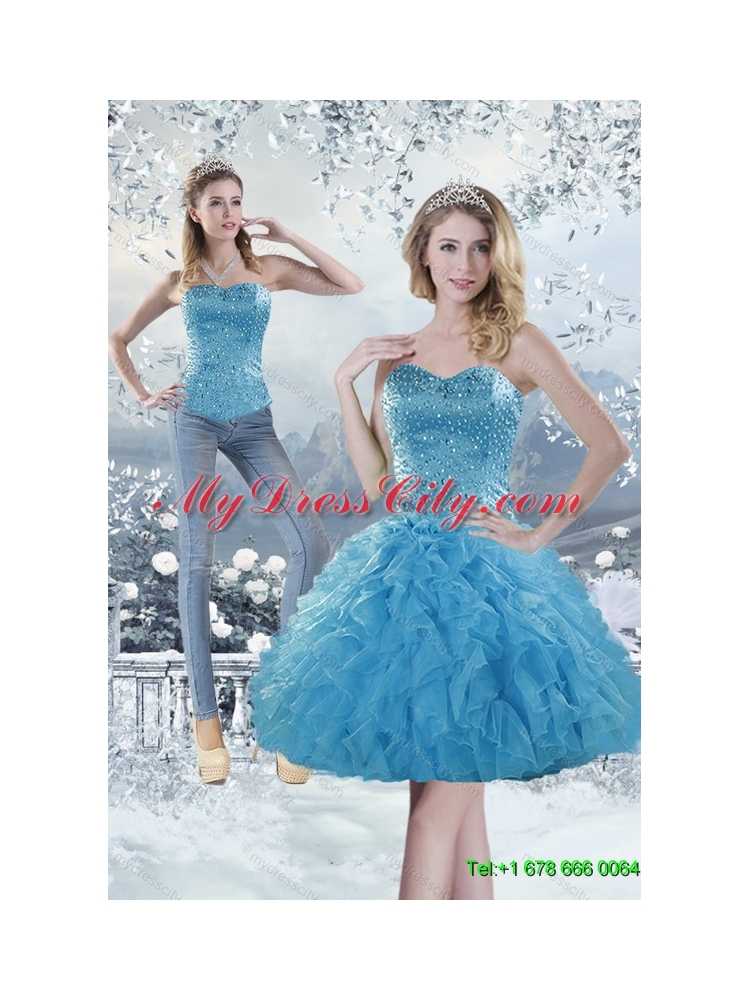 2015 Detachable Sweetheart Aqua Blue Prom Skirts with Beading and Ruffles