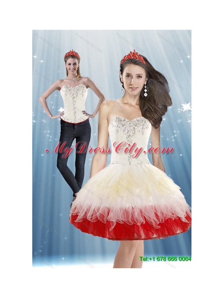 Detachable 2015 White and Red Prom Skirts with Beading and Ruffled Layers