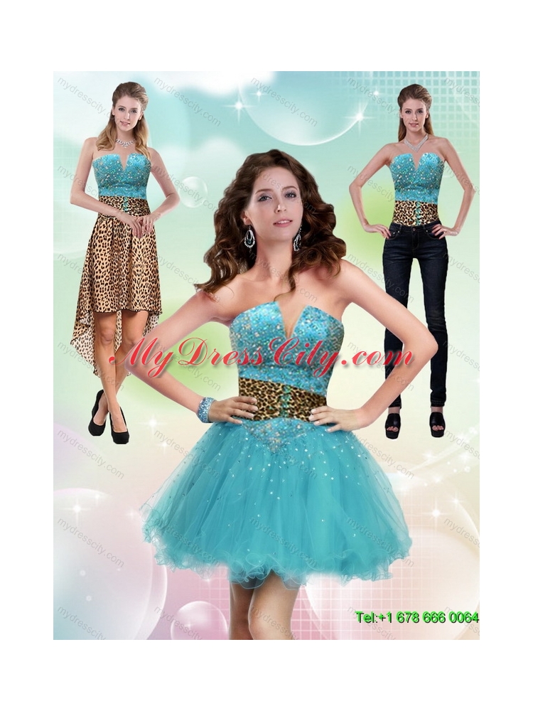 Detachable Aqua Blue Leopard Printed 2015 Prom Skirts with Beading