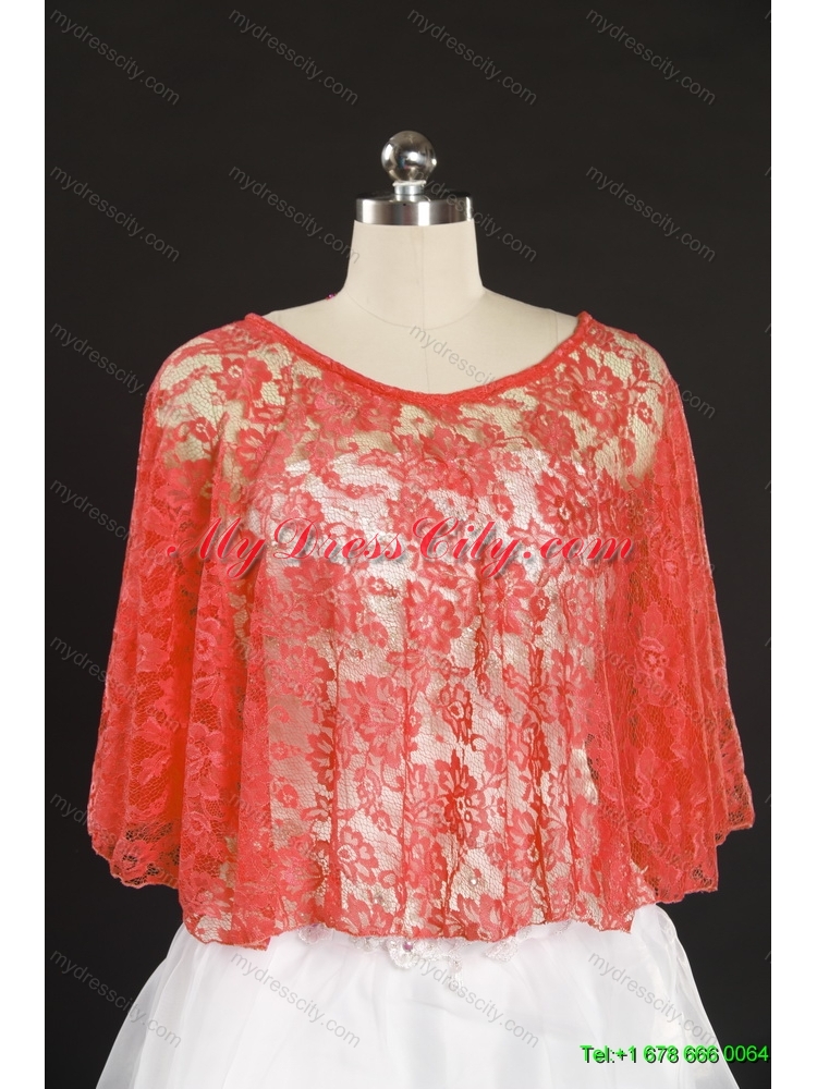 Coral Red Lace Hot Sale Wraps with Beading for 2014