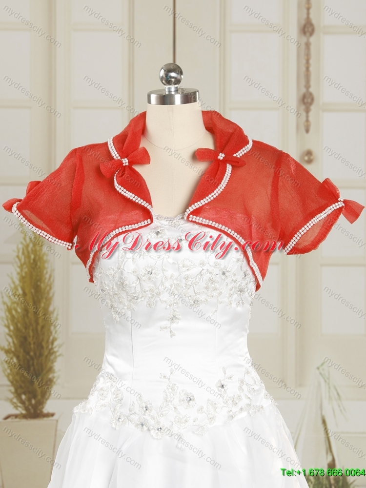 Open Front Organza Red Wedding Party Shawls with Beading