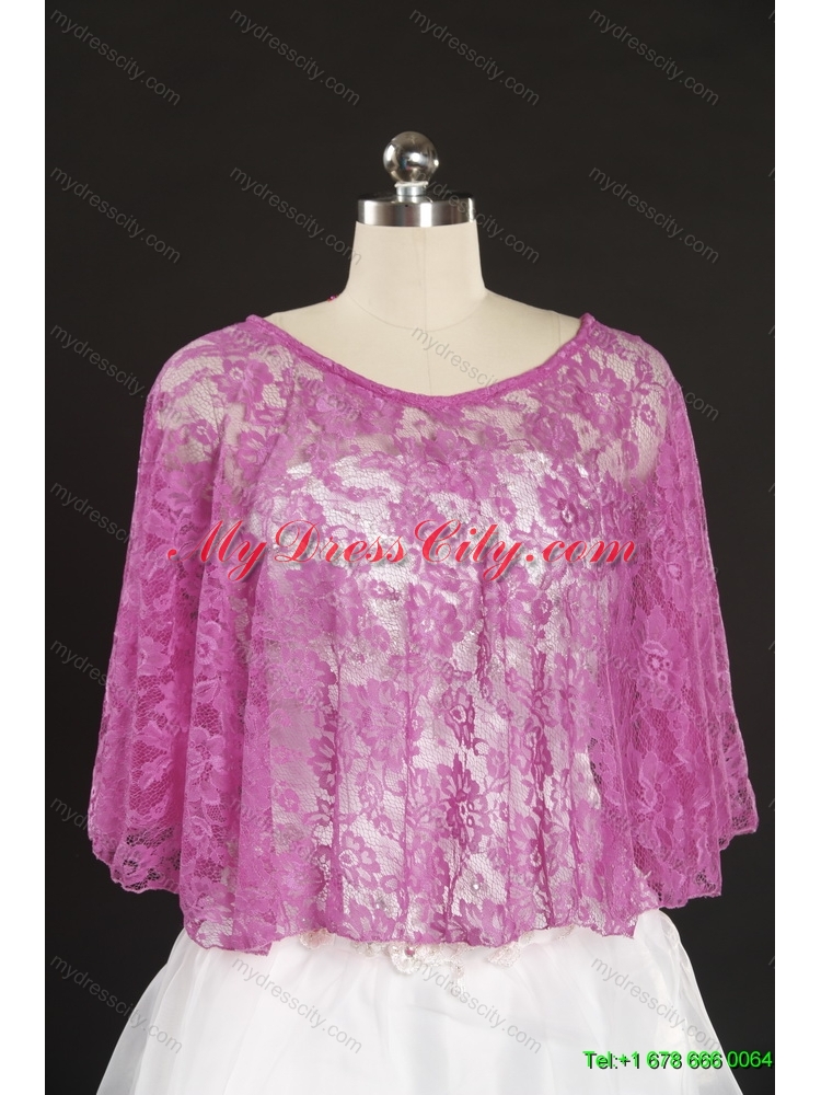 2014 Hot Pink Beading Lace Wraps for Wedding Party