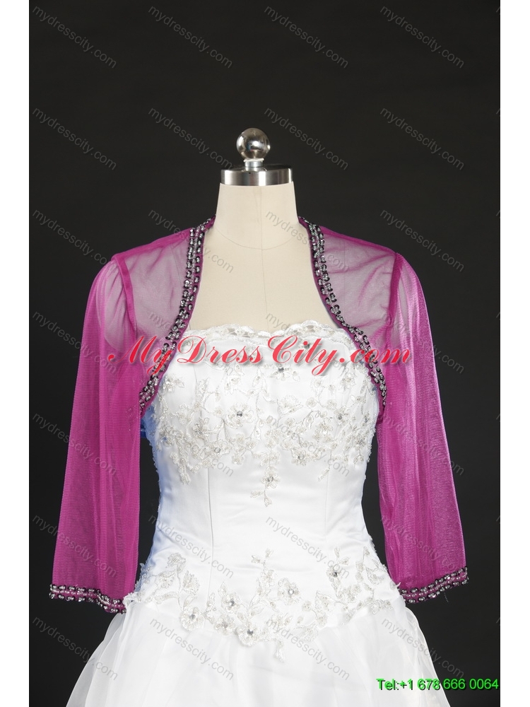 2014 Simple sBeading Fuchsia Wraps with Long Sleeves