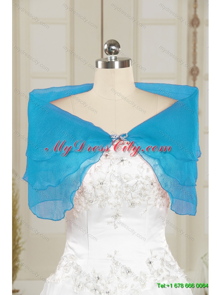 2014 Cheap Turquoise Open Front Shawls with Beading