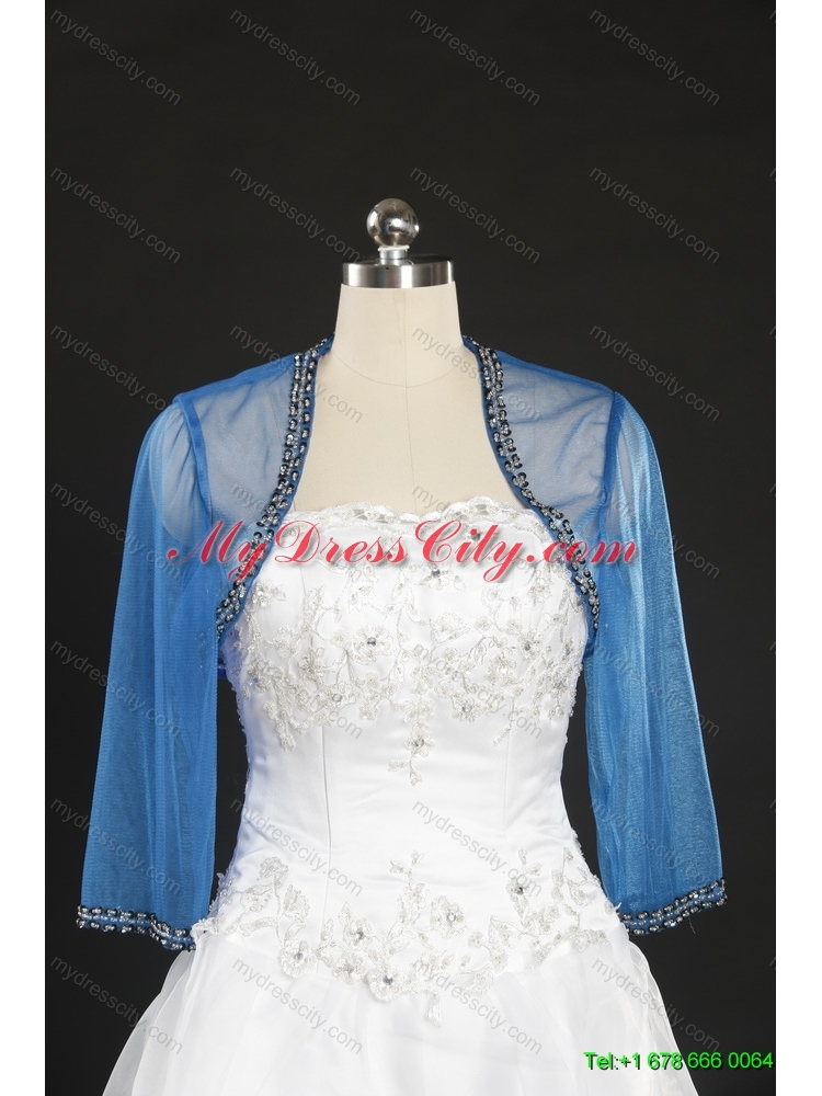 2014 Discount Baby Blue Long Sleeves Wraps with Beading