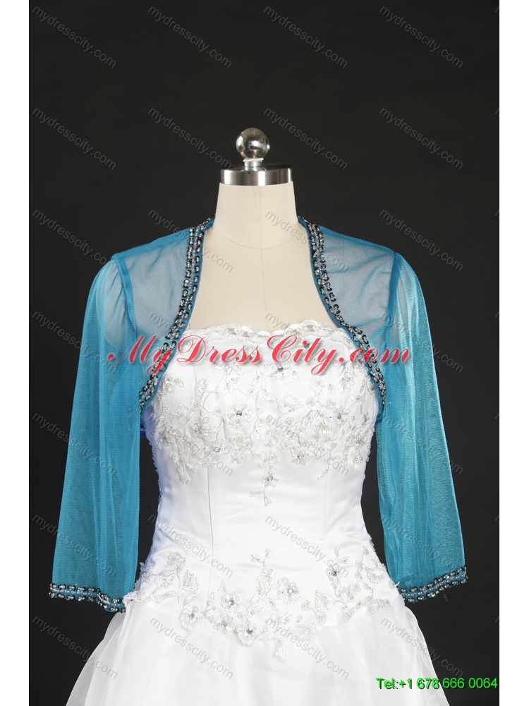 2014 Discount Baby Blue Long Sleeves Wraps with Beading