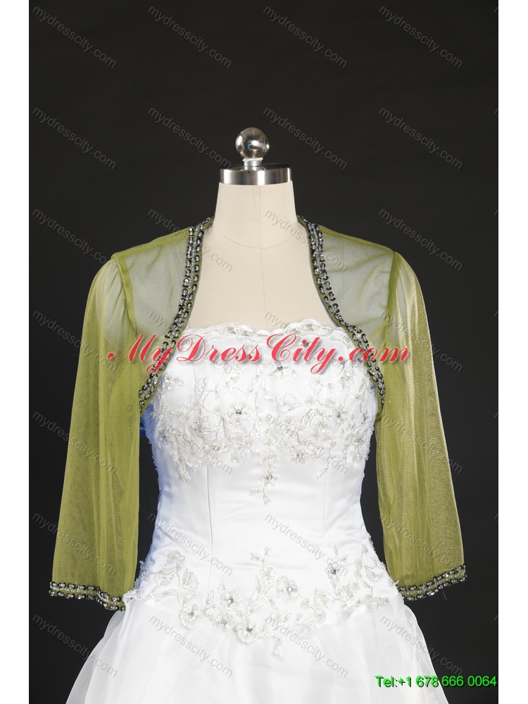 Elegant Olive Green Long Sleeves 2014 Wraps with Beading