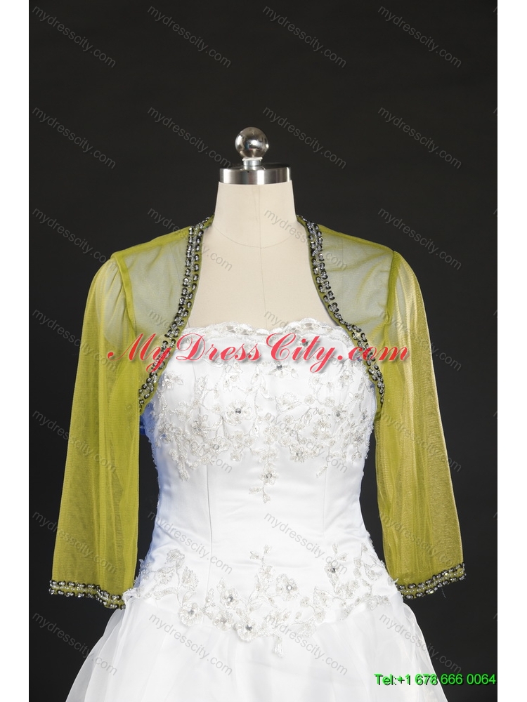 Elegant Olive Green Long Sleeves 2014 Wraps with Beading